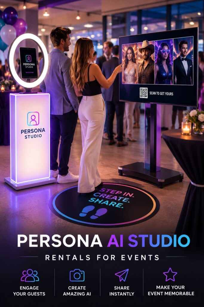 now renting for events, persona ai studio dip and pop
