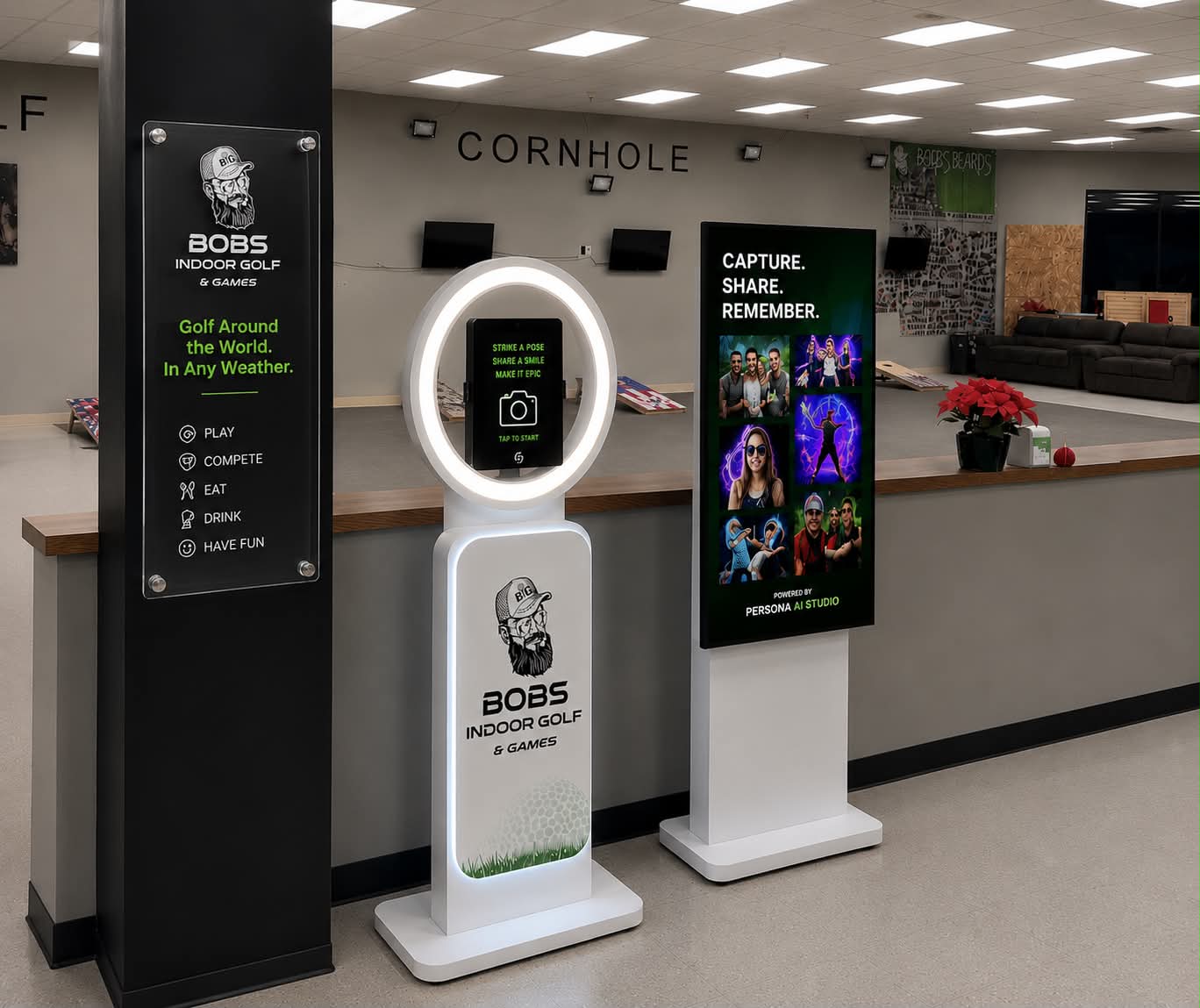 bobs indoor golf and games kiosk style install, metamora works