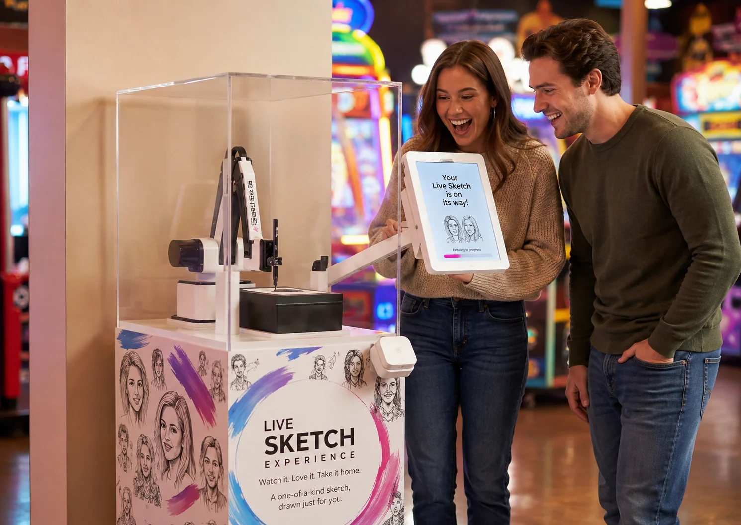 Live Sketch Experience interactive robotic portrait drawing installation from Metamora Works
