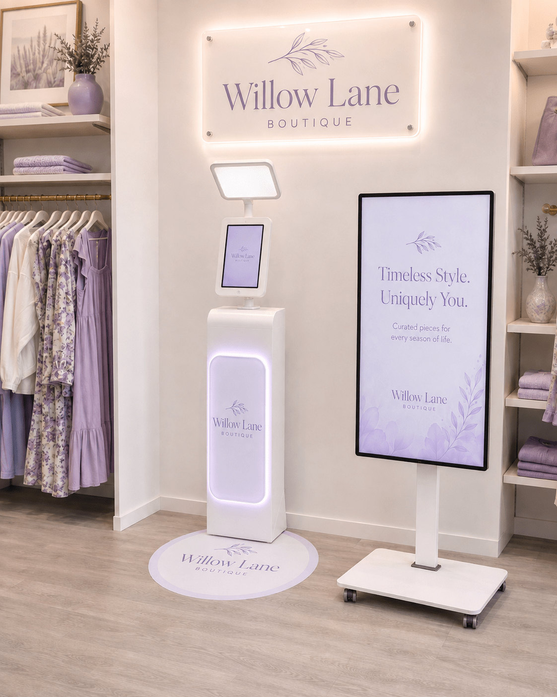 Branded Persona AI Studio interactive AI experience installed in a retail shopping boutique