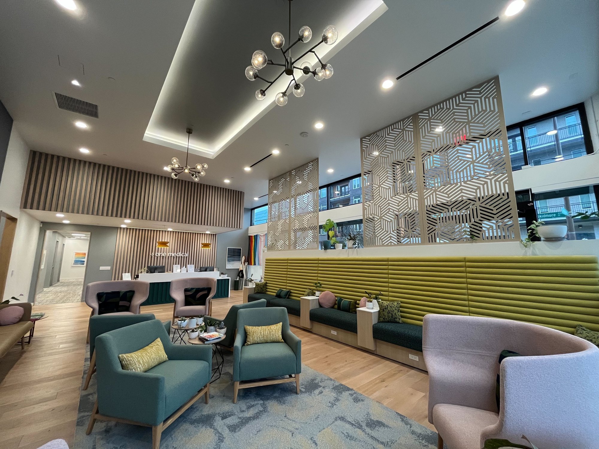 Mosaic wall for healthcare in a modern medical center environment