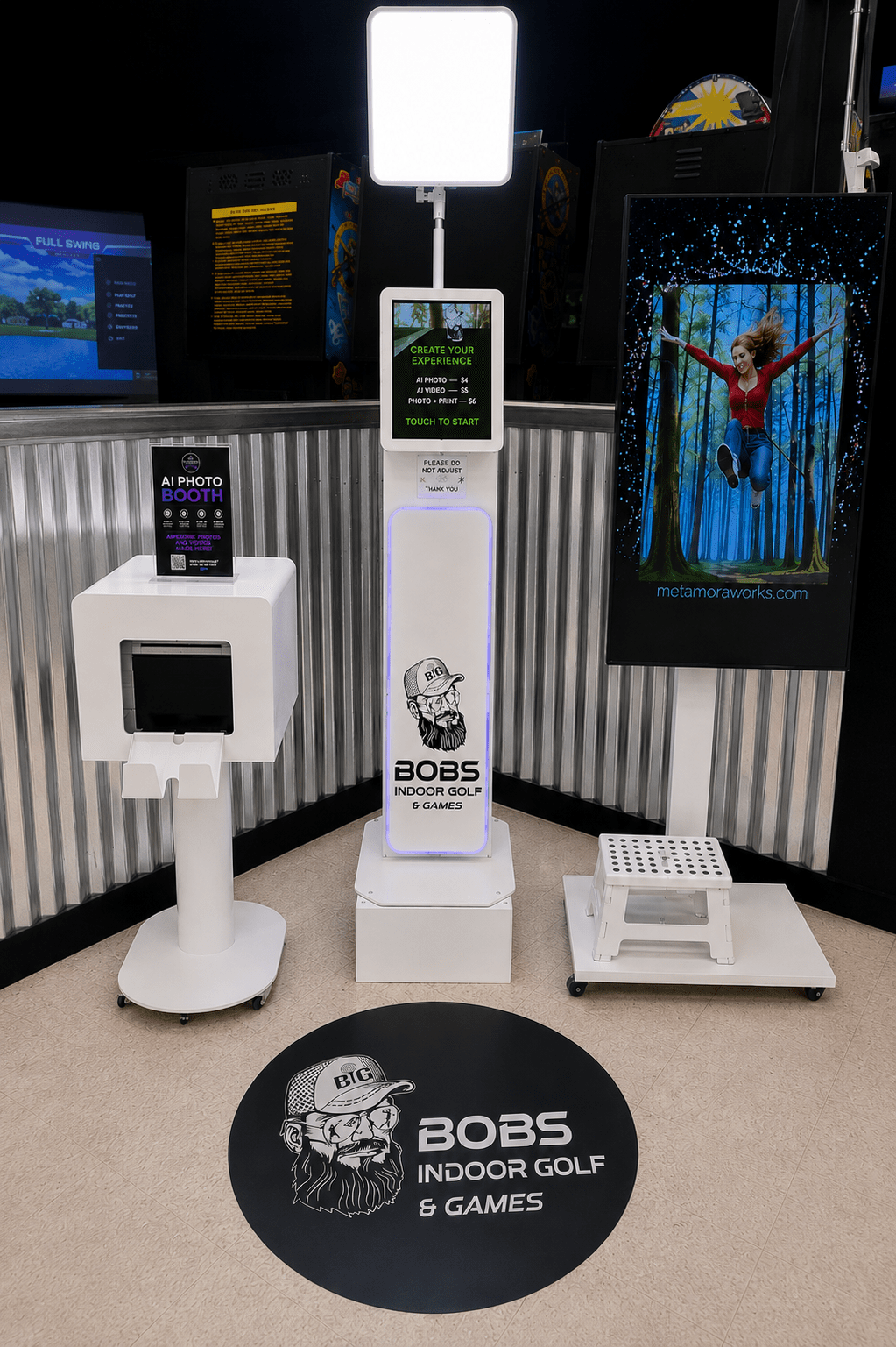 Freestanding Persona AI Studio interactive kiosk installed inside a business