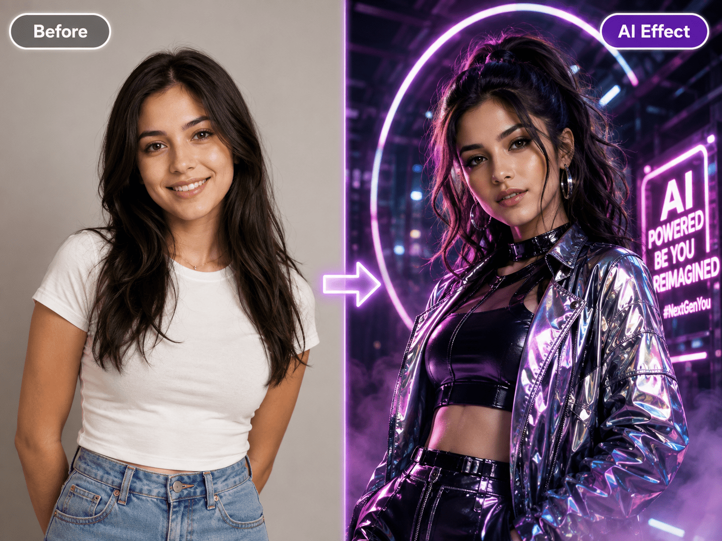 AI photo booth before and after AI effect example