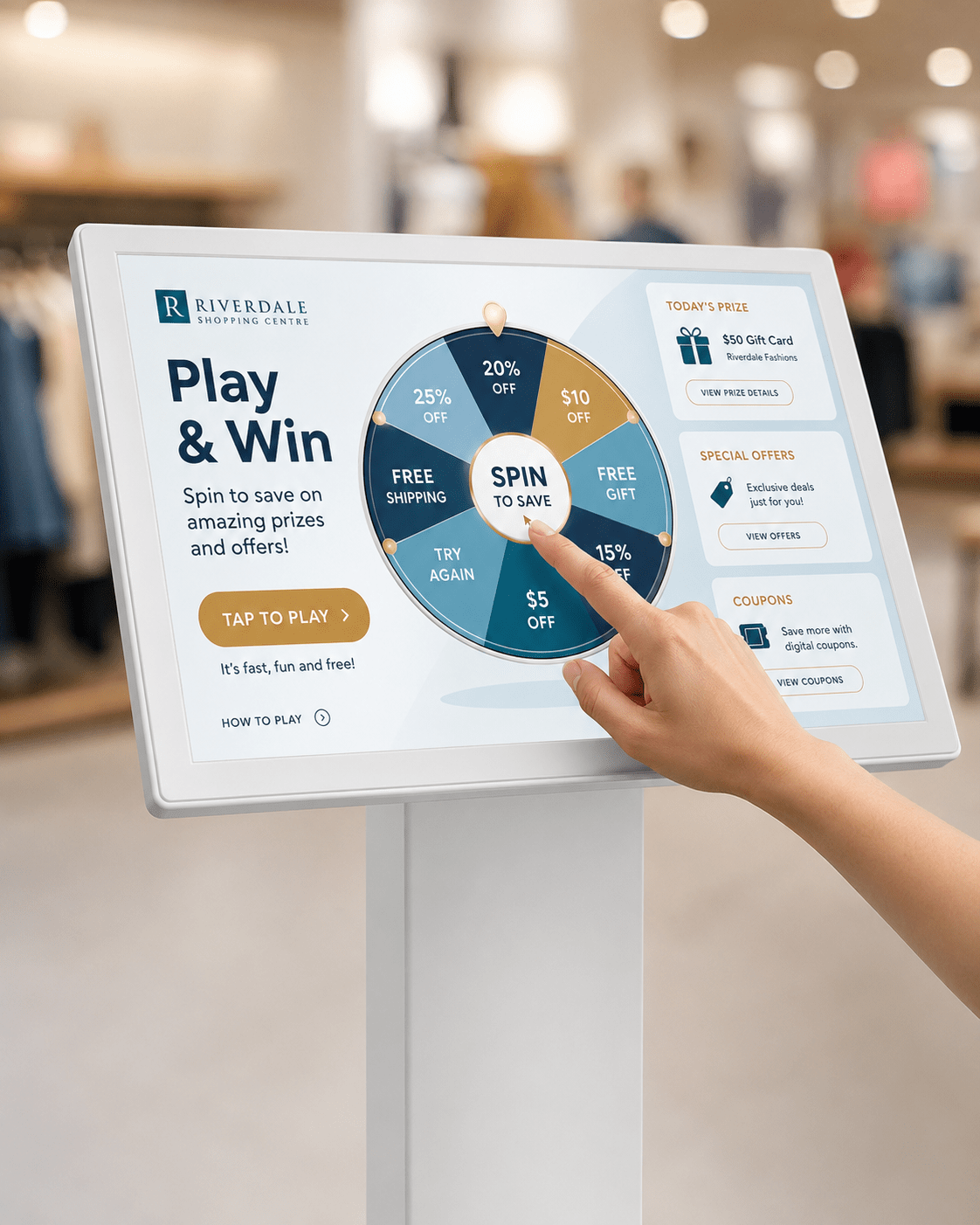 Play and Win interactive customer engagement kiosk for businesses in Idaho and Oregon